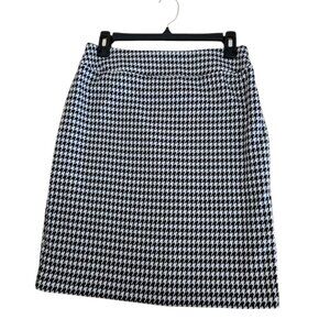 Kasper Black & White Houndstooth Lined Back Vent Knee Length Skirt 4P